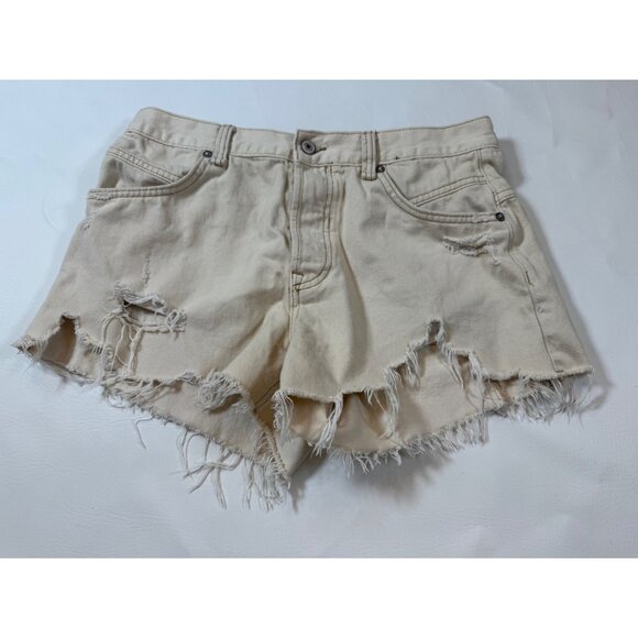 NWT We The Free Now Or Never Denim Shorts Distressed Raw Hem Beige 28 (bin ii94) - Picture 1 of 7